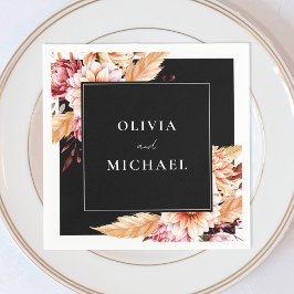 Elegante Black Boho Chic Floral Wedding Serviette