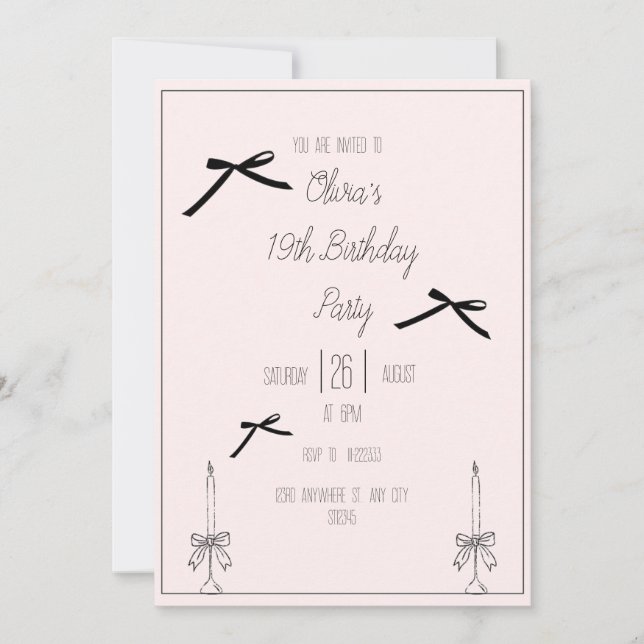 Elegante Black Bow Teen Geburtstagsparty Einladung (Vorderseite)