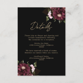 Elegante Black Burgundy Floral Wedding Begleitkarte