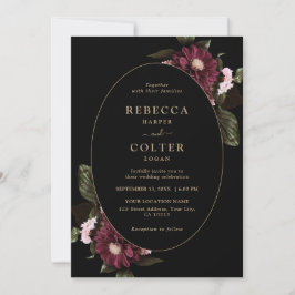 Elegante Black Burgundy Floral Wedding Einladung