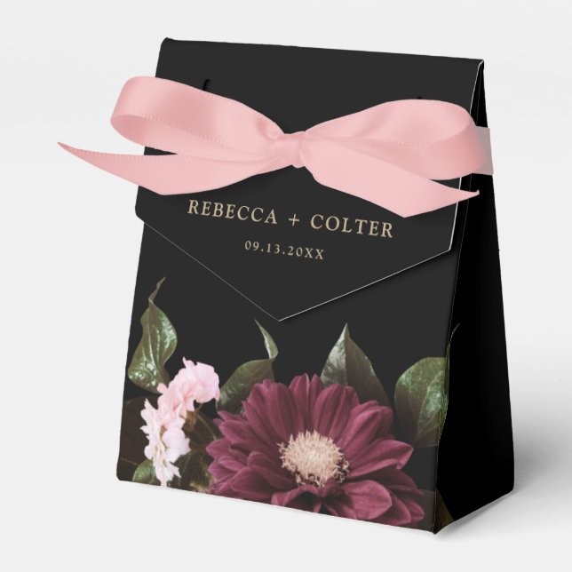 Elegante Black Burgundy Floral Wedding Geschenkschachtel (Vorderseite)