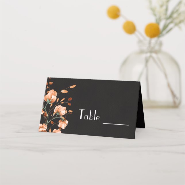 Elegante Black Burnt Orange Hochzeit im Herbst Platzkarte (Vorderseite)