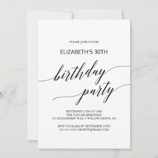 Elegante Black Calligraphy Birthday Party Einladung