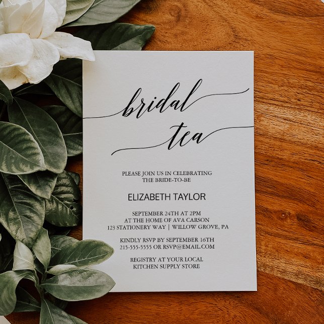 Elegante Black Calligraphy Bridal Tea Einladung (Von Creator hochgeladen)