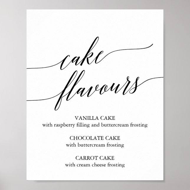Elegante Black Calligraphy Cake Flavours Unterschr Poster (Vorne)