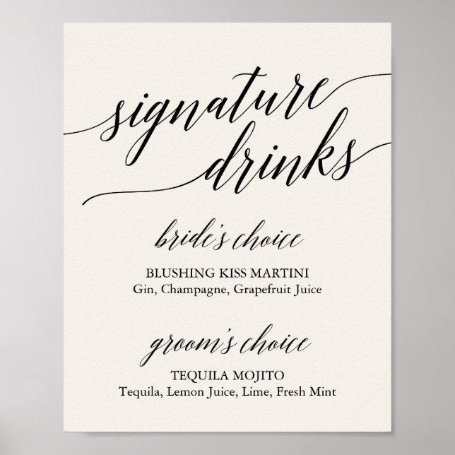 Elegante Black Calligraphy Cream Signature Drinks Poster (Vorne)