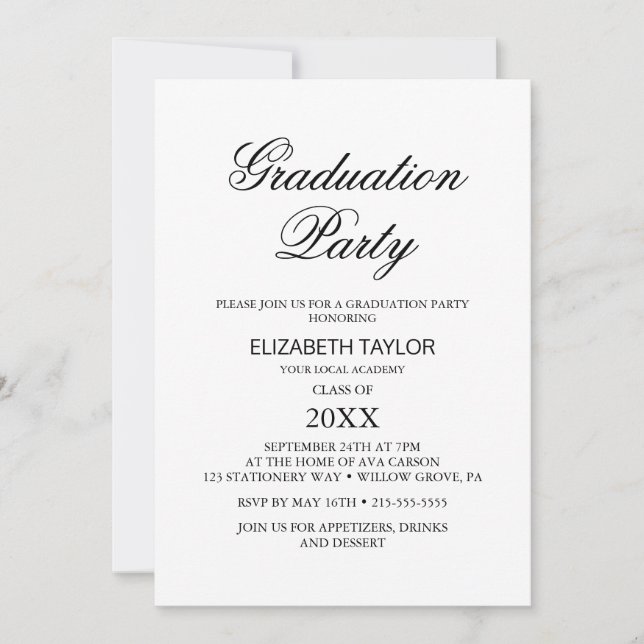 Elegante Black Calligraphy Graduation Party Einladung (Vorderseite)