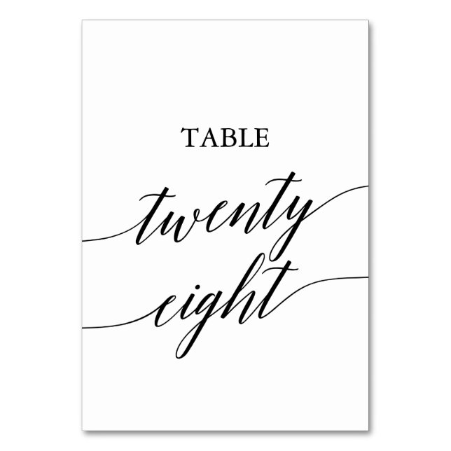 Elegante Black Calligraphy Tischnummer 28 (Vorderseite)