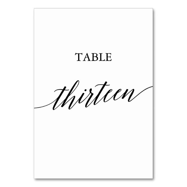 Elegante Black Calligraphy Tischnummer Dreizehn (Vorderseite)