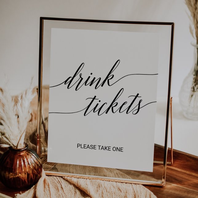 Elegante Black Calligraphy Wedding Drink Tickets Poster (Von Creator hochgeladen)