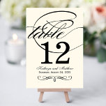 Elegante Black Calligraphy Wedding Tischnummer<br><div class="desc">HINWEIS: Jede Tischnummer muss individuell angepasst und in den Warenkorb aufgenommen werden. Elegante Karten beinhalten ein geblüht Monogramm mit schwarzer Kalligraphie und Akzenten im Scrolldesign. Zwei Seiten-Design. Um die Hintergrundfarbe (weiches Elfenbein) zu ändern,  gehen Sie zu Anpassen / Bearbeiten / Hintergrund.</div>