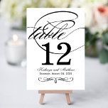 Elegante Black Calligraphy Wedding Tischnummer<br><div class="desc">Jede Tischnummer muss per Personalize it" individuell angepasst und in den Warenkorb aufgenommen werden. Elegantes Schwarz-Weiß-Design mit geblüht Monogramm- und Kalligraphieakzenten auf der Vorder- und Rückseite der Karte (zweiseitige Gestaltung). Hinweis: Weißer Hintergrund kann über "Anpassen" - Bearbeiten / Hintergrundfarbe auf eine andere Farbe angepasst werden.</div>