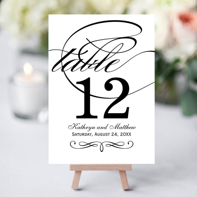 Elegante Black Calligraphy Wedding Tischnummer (Von Creator hochgeladen)