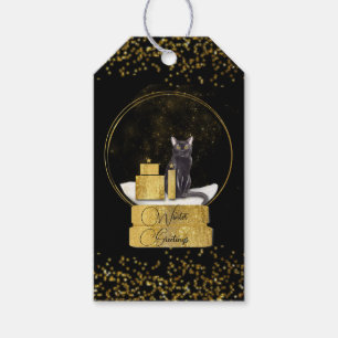 Elegante Black Cat and Gold Snow Globe Geschenk Ta Geschenkanhänger