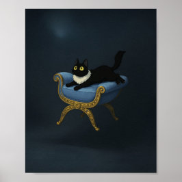 Elegante Black Cat on Blue Chaise Lounge - Ghibli Poster