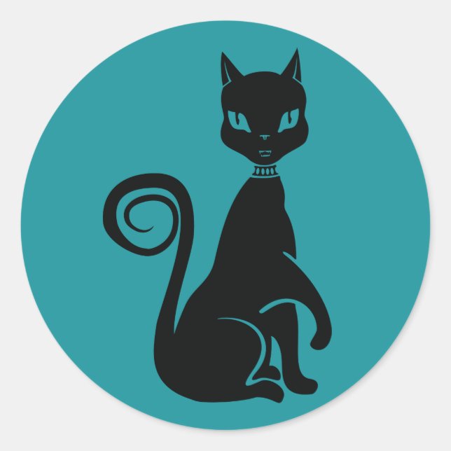 Elegante Black Cat Runder Aufkleber (Vorderseite)