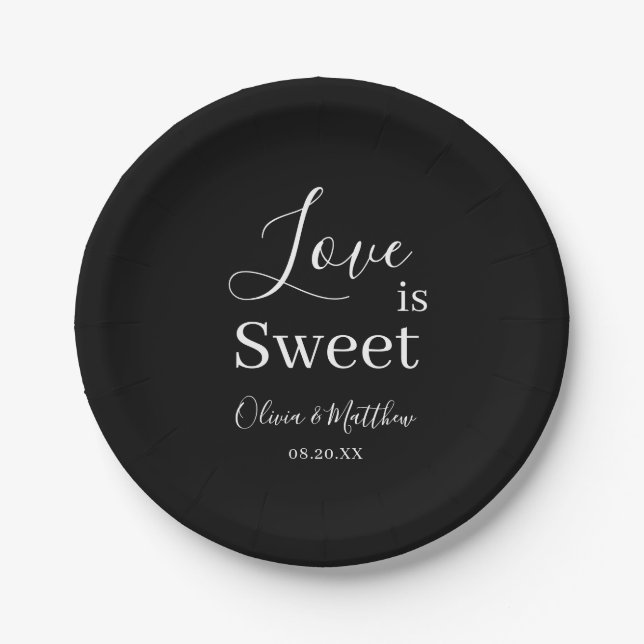 Elegante Black Classic Liebe ist süße Hochzeit Pappteller (Vorderseite)