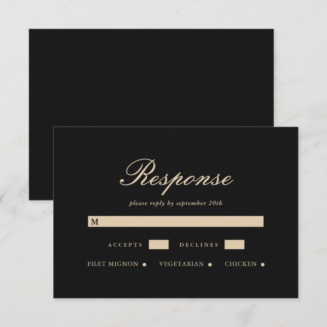 Elegante Black Classic Wedding RSVP Card Karte (Vorne/Hinten)