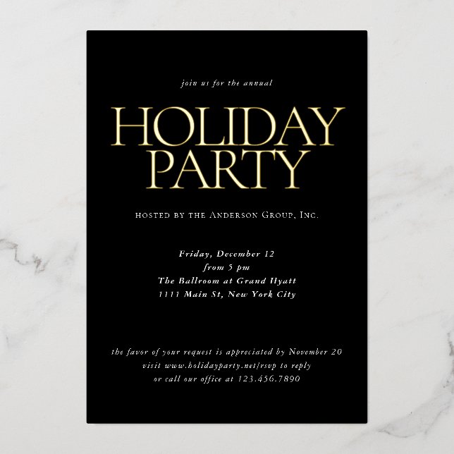 Elegante Black Corporate Company Holiday Party Gol Folieneinladung (Vorderseite)