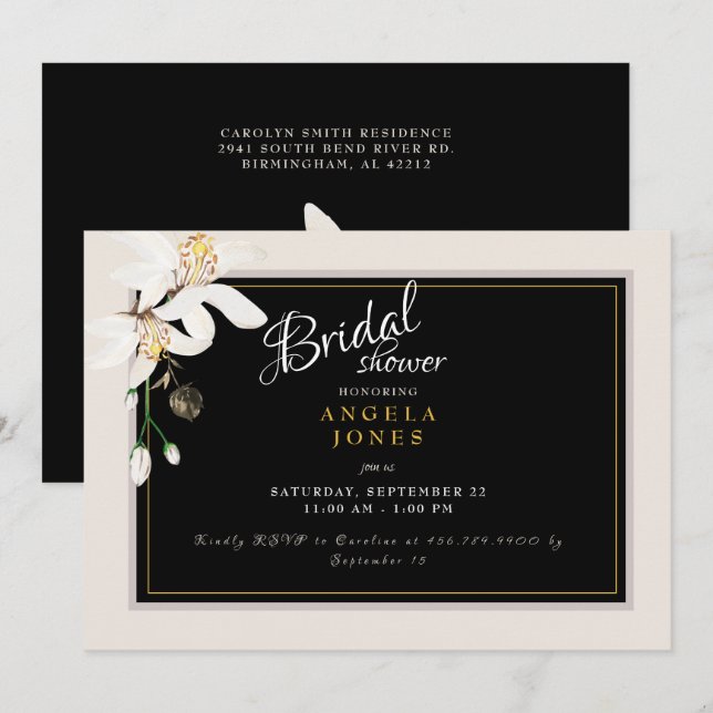 Elégante Black & Cream Bridal Shower Invitation (Devant / Derrière)