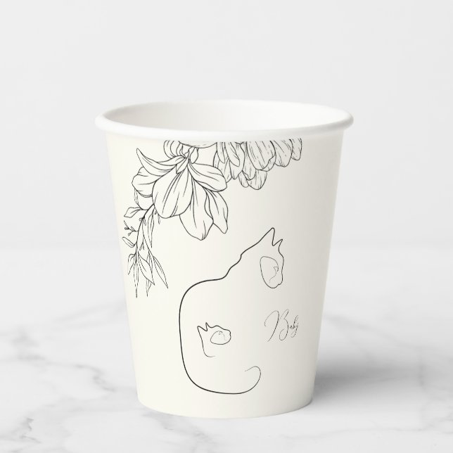 Elegante Black & Cream Cat Lover Baby Dusche Pappbecher (Vorderseite)