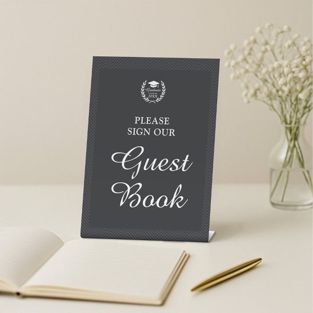 Elegante Black Custom Guest Book Graduation Party Sockelschild (Von Creator hochgeladen)