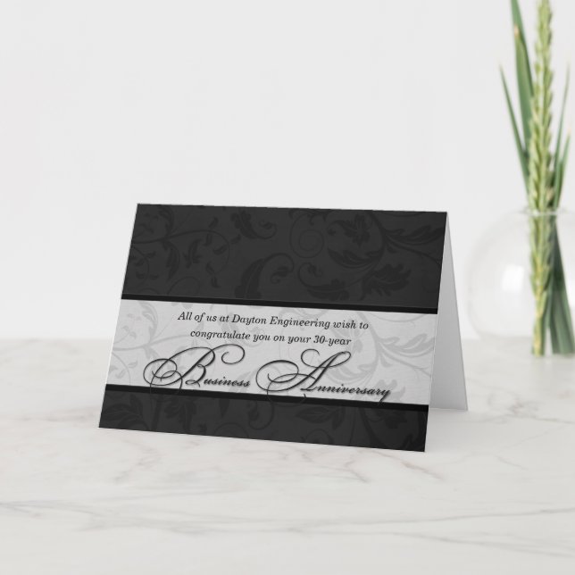 Elegante Black Damask Business Jubiläum Karte (Vorderseite)
