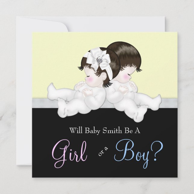 Elegante Black Damask Gender Reveal Dusche Einladung (Vorderseite)