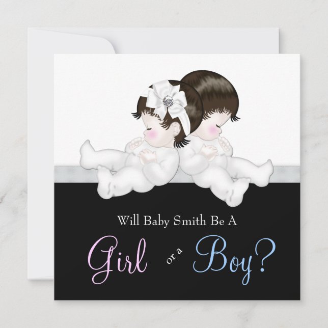 Elegante Black Damask Gender Reveal Dusche Einladung (Vorderseite)