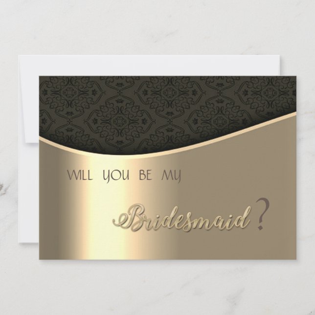 Elegante Black Damask Gold Bridesmaid Card Einladung (Vorderseite)