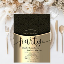 Elegante Black Damask Gold Engagement Party