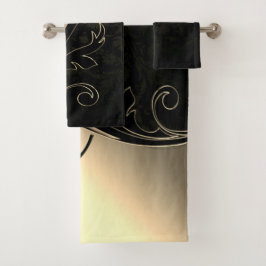 Elegante Black Damask Gold Wirbel Badhandtuch Set