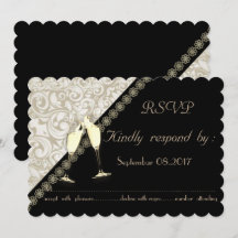 Elegante Black,Damask Wedding RSVP Card
