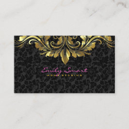 Elegante Black Damaskas Gold Floral Lace 2 Visitenkarte