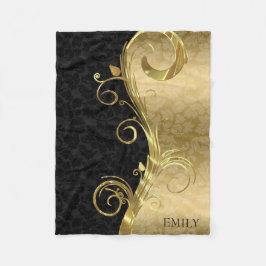 Elegante Black Damaskas Gold Wirbel Fleecedecke