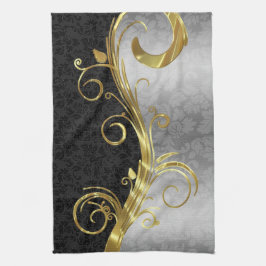Elegante Black Damasks Gold & Silver Wirbel Handtuch
