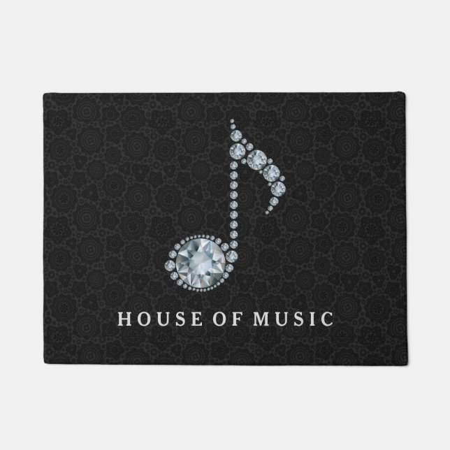 Elegante Black Damaskus & Diamonds Print-Musiknote Fußmatte (Vorderseite)