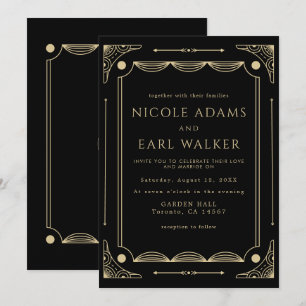 Elegante Black Deko Gold Wedding Einladung