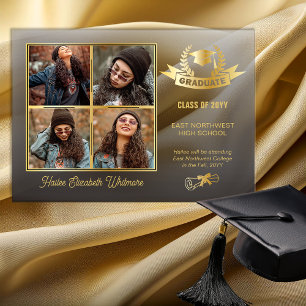 Elegante Black Fade mit vier Fotos   Gold Abschlus Acryleinladungen