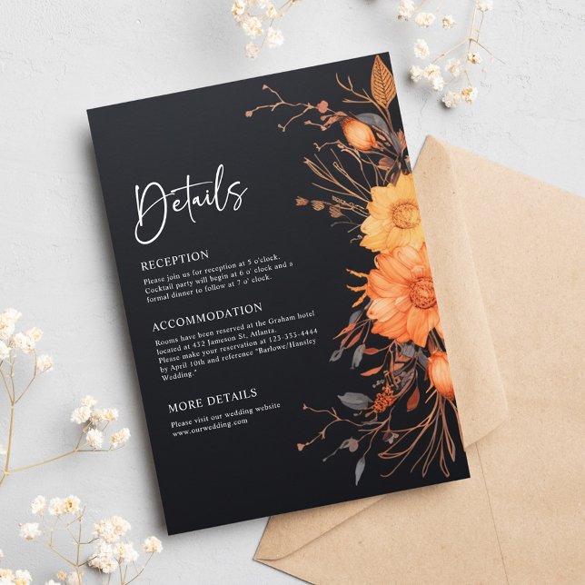 Elegante Black Fall Floral Wasserfarbenhochzeit Begleitkarte (Elegant Black Fall Floral Watercolor Wedding Enclosure Card)