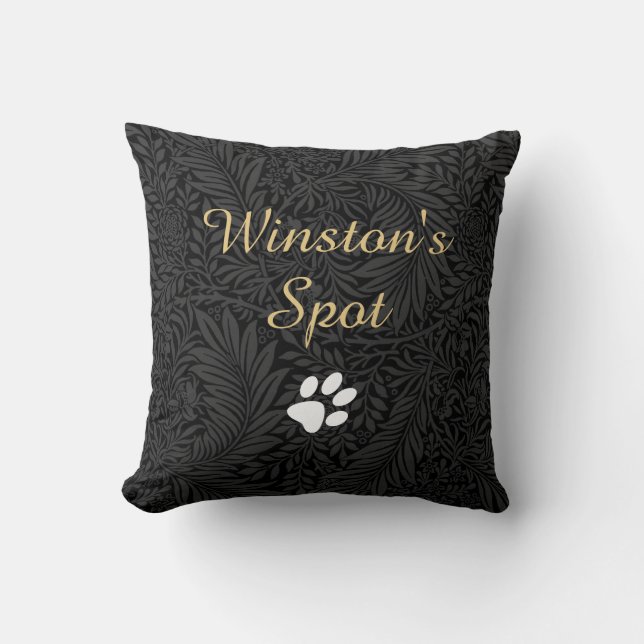 Elegante Black Floral Gold Script Name Kissen (Vorderseite)