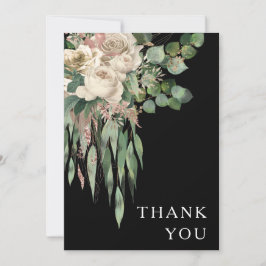 Elegante Black Floral Peonies Wedding Dankeskarte