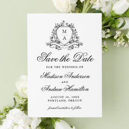 Elegante Black Floral Wappen Monogram Wedding Save The Date