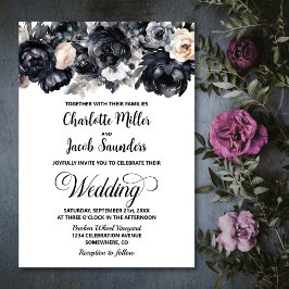 Elegante Black Floral Wedding Einladung