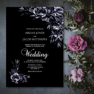Elegante Black Floral Wedding Einladung