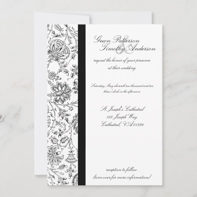Elégante Black Floral Wedding Invitations (Devant)
