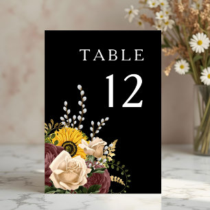 Elegante Black Floral Wedding Tischnummer