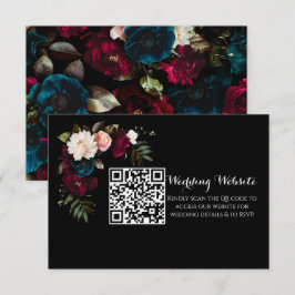 Elegante Black Floral Wedding Website QR Code Begleitkarte