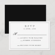 Elegante Black Formal Wedding RSVP Card
