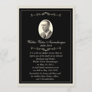 Elegante Black Foto Death Announcement Card Ankündigung